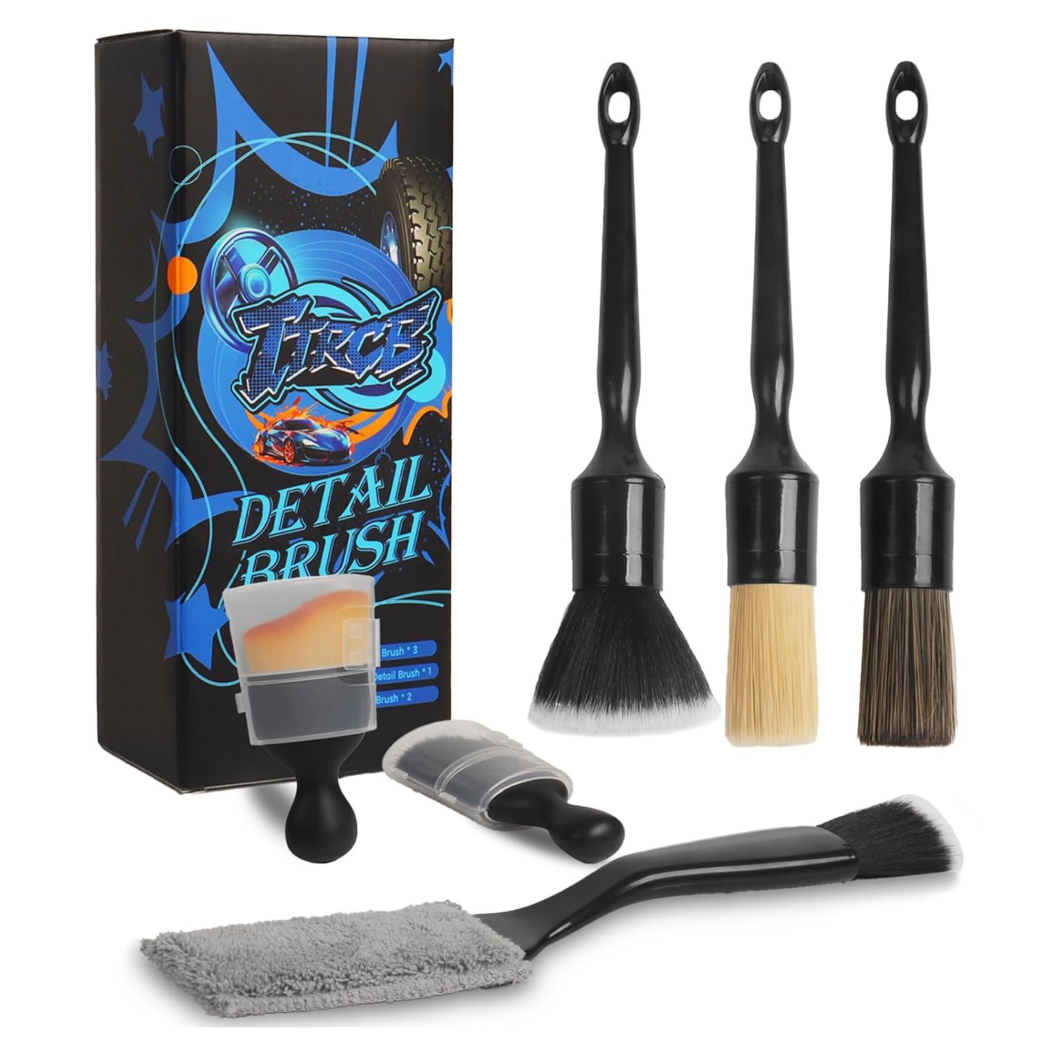 Car Detailing Brush, Boars Hair No Scratch Microfiber Interior Detailing Brush, Ultra Soft Car Duster Brush for Cleaning Dashboard Engine Bay Air Vents Leather Seat Exterior Wheels Nuts Engine