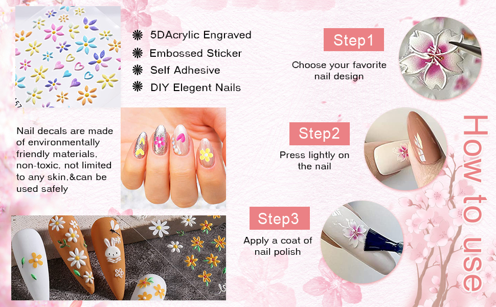  Roll over image to zoom in Flower Nail Art Stickers Acrylic 5D Hollow Exquisite Pattern