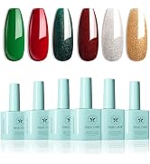 MIRAGE LAYON Christmas Gel Nail Polish Kit with UV Light 6 Colors Red Geen Glitter Gold Silver Ge...