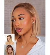 Nadula 13X4 HD Ombre Blonde Highlight Bob Straight Drawstring Wig Human Hair With Brown Roots - P...
