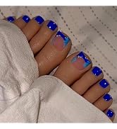 MISUD Press on Nails - Toe Glue on Nails with Royal Blue, Acrylic Toenails Summer Leaf Design 24 pcs