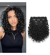 FLUFYMOOZ 4PC Clip in Hair Extensions, 10 Inch 100％ Pure Protein Silk Short Hairpiece Deep Curly ...