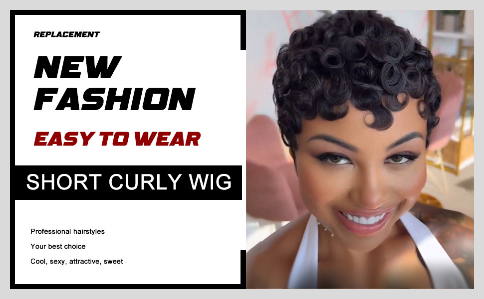 Short Curly Wig Human Hair for black women natural black wear and go glueless wig