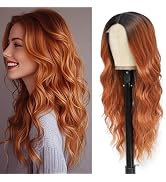 HMHIFI Long Ginger Wigs for Women 26inch Wavy Curly Orange Hair Natural Looking Middle Part Synth...