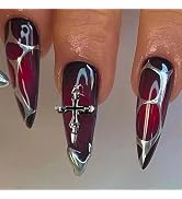 BABALAL Stiletto Press on Nails Long Fake Nails Black Red Glue on Nails Almond Acrylic Nails with...