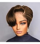SisBroSis Pixie Cut Lace Front Human Hair Wigs 13x4x1 Lace Frontal Wigs Chic Elegent Short Pixie ...