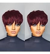 QiaQiaRing 10A Pixie Cut Wigs for Black Women Dark 99J Color Daily Use Color Short Layered Pixie ...