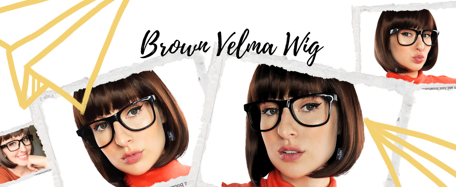 ALLAURA Brown Bob Wig Velma Wig and Glasses - Velma for Adult Women Velma Cosplay Flapper Dora Wig