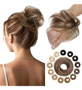 Hairro Human Hair Messy Bun, 100% Real Ponytail Hair Scrunchies, Natural Curly Chignon Fluffy Don...