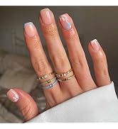 Stbisen Pink Press on Nails Short Square Fake Nails with Cute Blossom Pink Designs, Glossy Gel Fi...