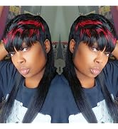PurpleSexy Mullet Wigs for Black Women Human Hair Mullet Pixie Cut Straight Wigs With Bangs 16inc...
