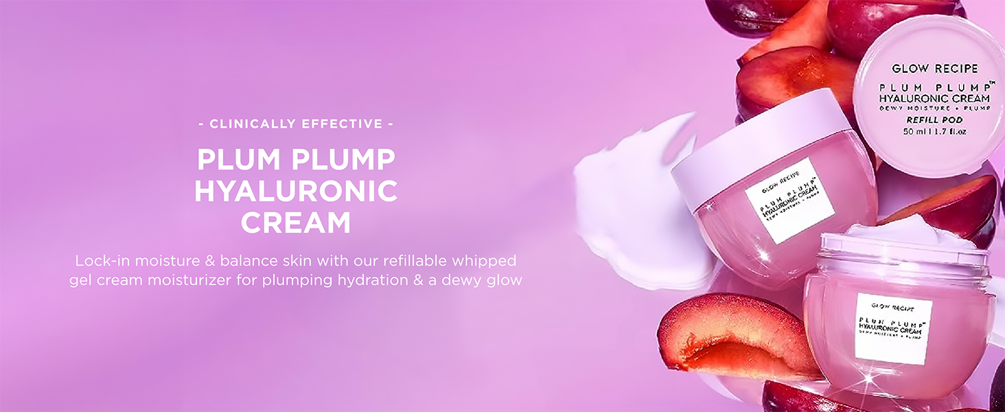Plum Plump Hyaluronic Cream to lock in moisture and balance skin with whipped gel cream moisturizer