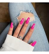 Hot Pink Press On Nails Medium Long Square, Xcreando Medium Coffin Nails Acrylic Nails Press ons ...