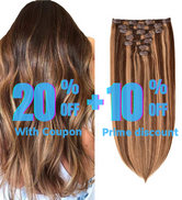 Clip in Hair Extensions Chocolate Brown/Light Blonde #4/27 Color Remy Human Hair Extensions