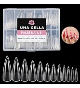 UNA GELLA XXL Stiletto Nail Tips Extra Long Pre-shape Gel Acrylic Nails Half Matte Fake Nails Ful...