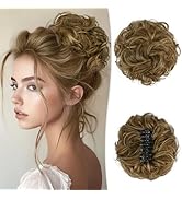 RUWISS Claw Clip Messy Bun Hair Piece Large Real Human Hair Bun Wavy Curly Chignon Hair Bun Exten...