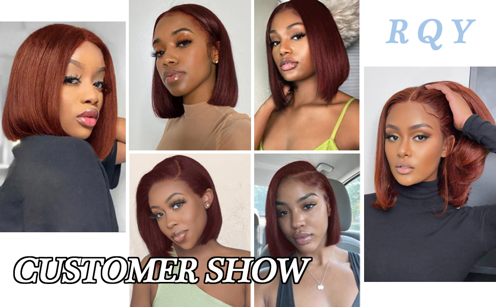 33B Colored Reddish Brown Short Straight Human Hair Wig Customer Show