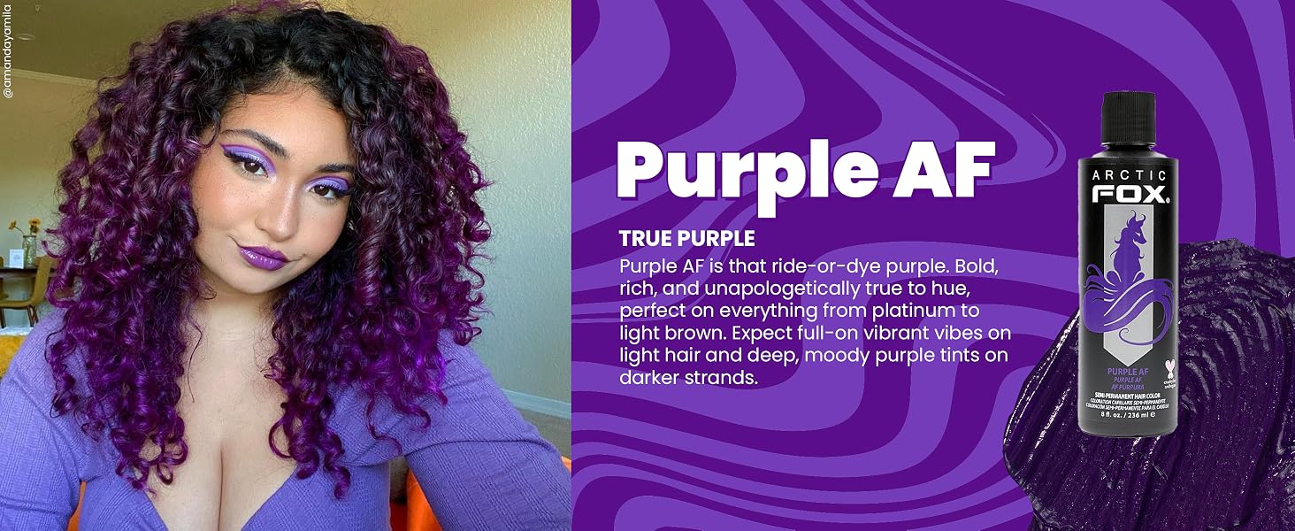 Purple AF is a true purple semi-permanent hair dye.