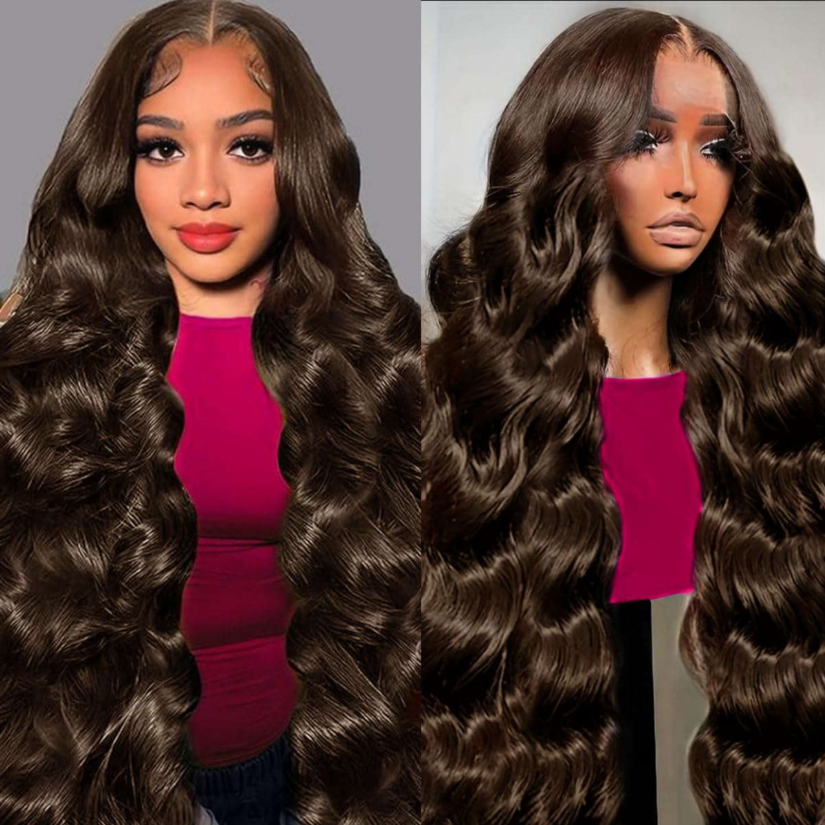 Chocolate Brown Lace Front Wig Human Hair for Women 13x4 HD Body Wave Lace Frontal Wigs Human Hair Glueless Wigs Human Hair Pre Plucked with Baby Hair 180% Density 24 Inch