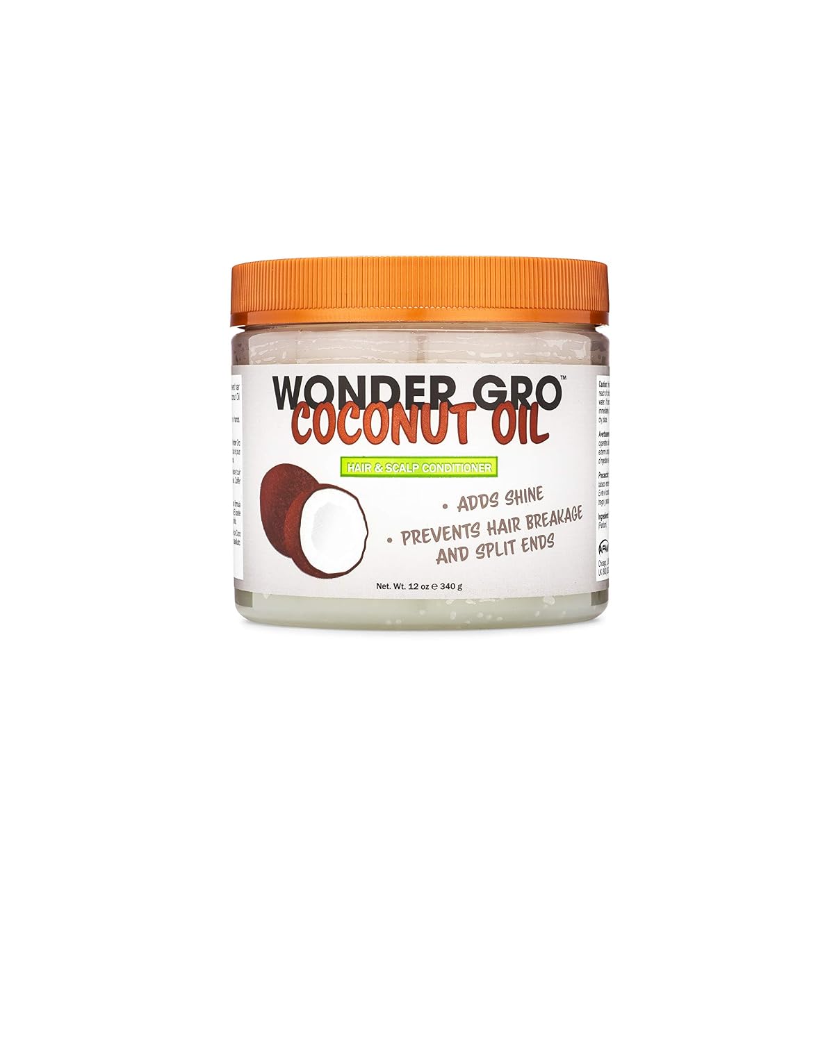 Coconut Oil Hair Grease Styling Conditioner, 12 fl oz - Adds Shine - Prevents Breakage & Split ends by Wonder Gro
