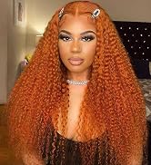 Aveiyce Ginger Orange Deep Wave Lace Front Wigs Human Hair Colored 13x4 HD Transparent Lace Front...