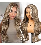 KOME Ash Brown Highlight Synthetic Lace Front Wig,13x4 HD Lace Layered Wave Glueless Wigs for Wom...