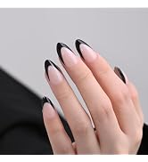 Stbisen French Nude Pink Press On Nails Short, Almond Fake Nails with Black French Tips Design, G...