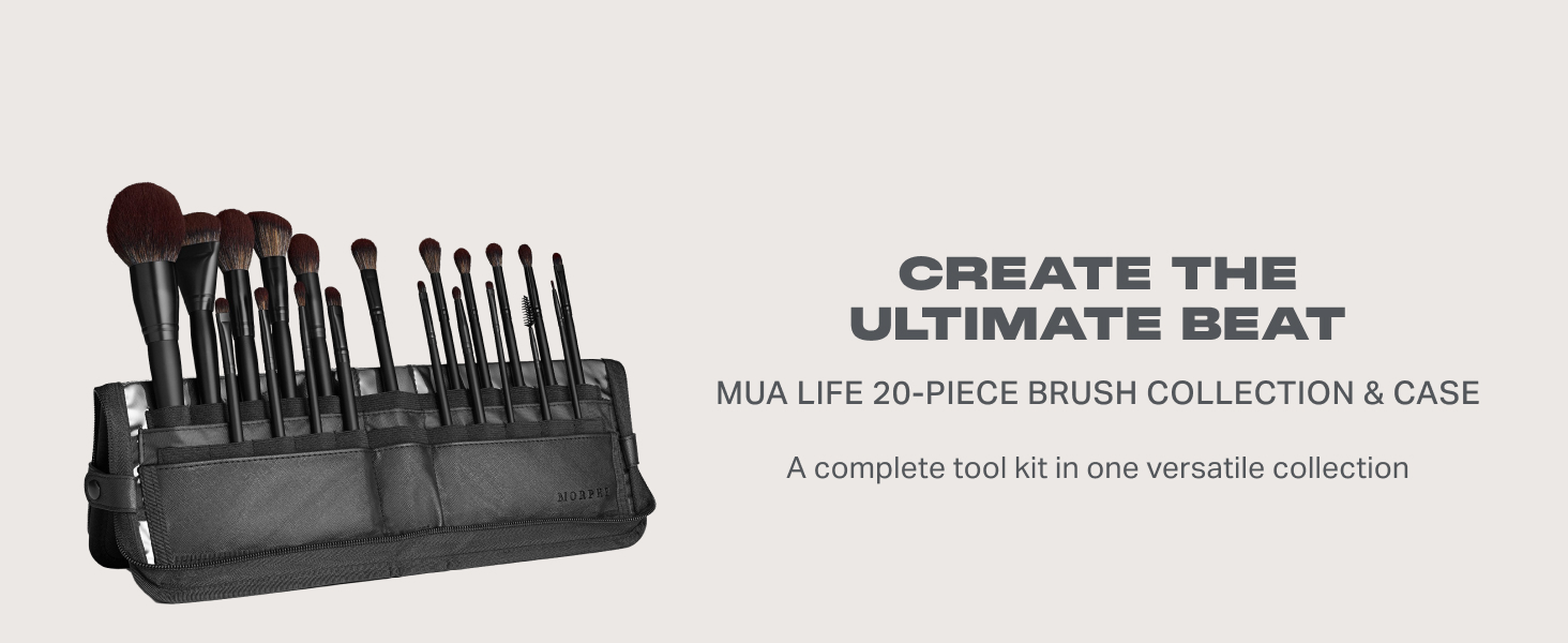 Professional makeup brush set with case featuring 20 makeup brushes for face and eye looks