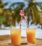 GLEAVI 8pcs Straw Tips Cover Flamingo Shape Straw Toppers Straw Plugs Silicone Straw Tips Caps fo...