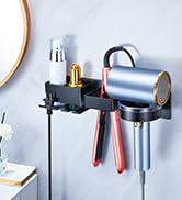Hair Dryer and Straightener Holder, Black Hair Dryer Holder Wall Mounted, Stainless Steel Hair To...