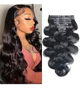 Pobokix Seamless Clip in Hair Extensions Human Hair Body Wave Human Hair Clip in Extensions 8Pcs ...