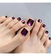 Dark Purple Sparkling Press on Toenails Short Square Glitter Fake Toe Nails With Purple Glitter G...