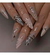 24 Pcs Spring Nude Press on Nails Short Almond 3D Texture Design - YIHONGYUAN Acrylic Nail Art Fa...
