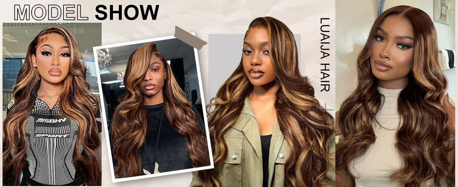 Blonde and Brown Lace Closure Wigs Human Hair Customers Show