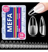 MEFA Nail Tips, Medium Almond 15 Sizes, 600 Pcs Pre-shaped Half Matte Full Cover Acrylic Nail Tip...