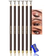 JUAAZIN 6Pcs Long Eyebrow Pencils Set - Brown Natural Look, for Eyebrows & Eyeliner, Waterproof &...