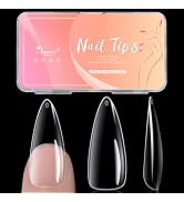 Ranrose Almond Nail Tips 240pcs Long Soft Gel Nail Tips Clear Full Cover Almond Press on Nail 12 ...