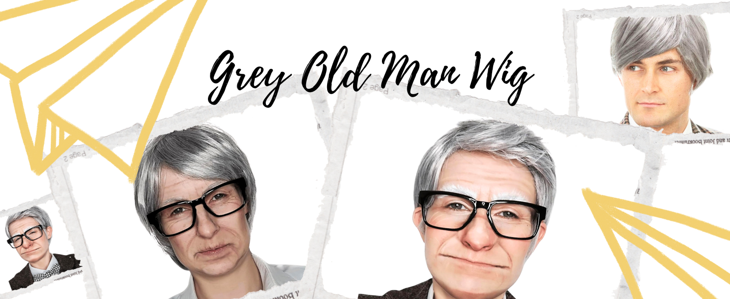 Old Man Wig Grey Wig Silver Wig Grandpa Wig Costume Mens Grey Wig Old Man Gray Wig 