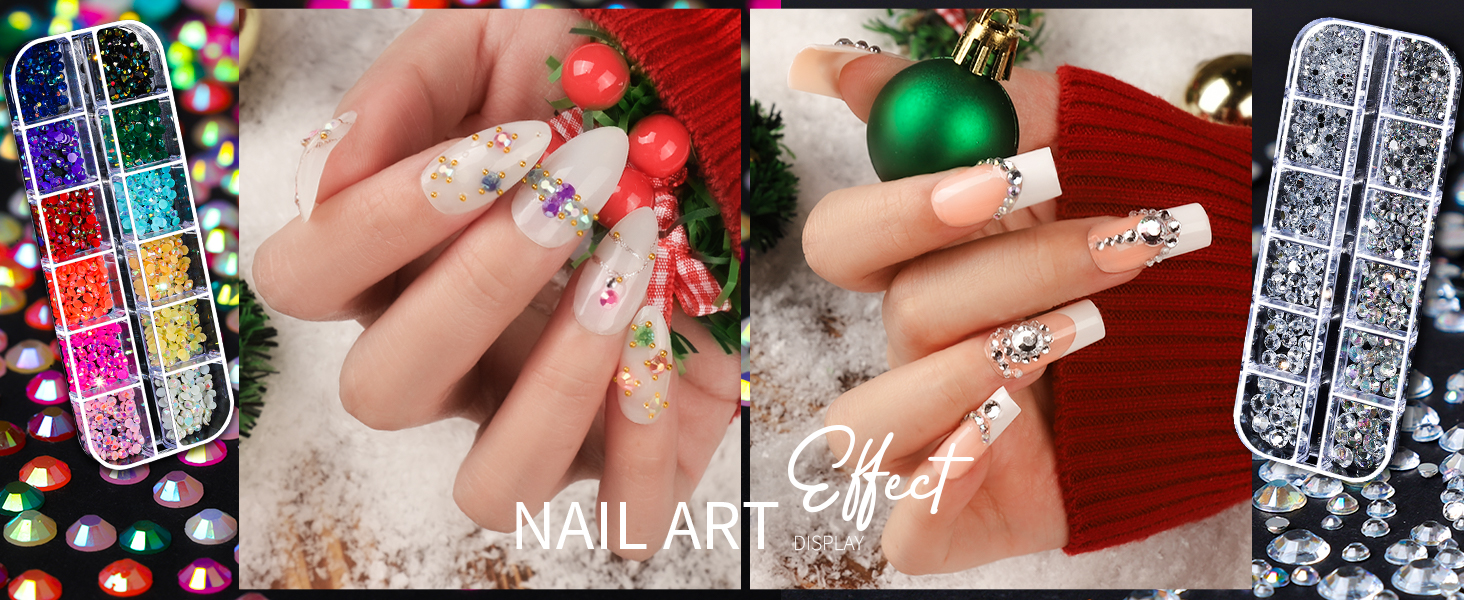 Flower and Fruit Nail Decor & AB Nail Gems and Mixed Shaped Colorful Nail Rhinestones