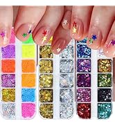 3 Box Star Nail Glitters Colorful Holographic Sequins 3D Mermaid Laser Independence Day Nail Flak...