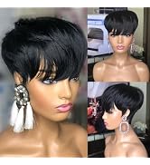 PurpleSexy Short Pixie Cut Wig Human Hair Chic Elegent Glueless Short Layered Pixie Cut Wigs for ...