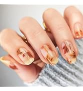 24Pcs Thanksgiving Medium Square False Nails Maple Leaf Press on Nails Fall Leaves Stick on Finge...