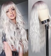 ORSUNCER Ombre White Wig Long Wavy Wigs with Bangs for Women Wig Long Platinum Blonde Wig Natural...