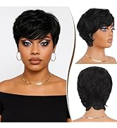 RUWISS Pixie Cut Wig Human Hair – Short Wigs for Black Women with Bangs, Natural Layered Wavy Wig...