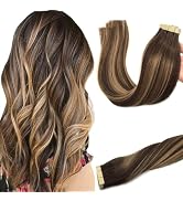 GOO GOO Tape in Hair Extensions Human Hair Chocolate Brown to Caramel Blonde 20pcs 50g Remy Human...