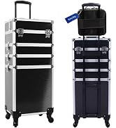 CHUANGJIN 5 in 1 Professional Makeup Train Case Aluminum Cosmetic Case Rolling Makeup Case ExtraL...