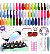 VANREESA 42 Pcs Gel Nail Polish Kit with U V Light 24 Colors Gel Polish Nail Kit Bright Pink Oran...