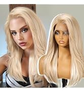 KOME Blonde Synthetic Lace Front Wig,13X6 Long Straight Layered Glueless Wigs for Women Daily Use...