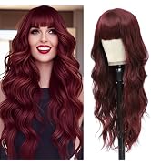 Long Wine Red Wig for Women 26Inch Wavy Curly Red Hair Wigs Synthetic Hair Replacement Wig Heat R...