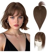 Hairro Human Hair Topper with Wispy Bangs, Clips on 360° 3D Cover Real Hairpieces Lightweight, 2....